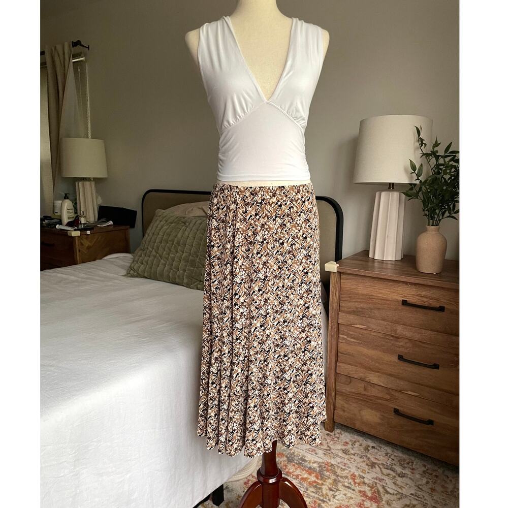 Vintage Y2K Laura Ashley Abstract Geometric Midi Skirt Size M Brown Boho Indie